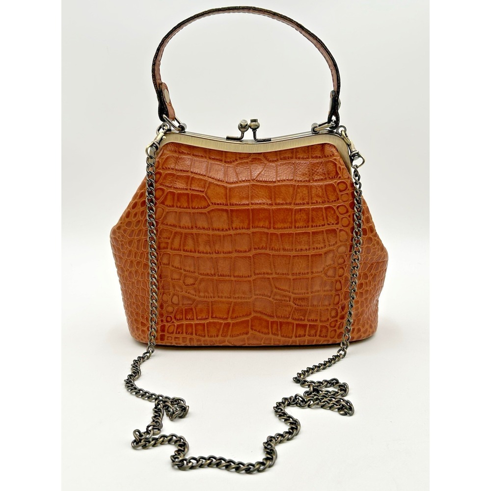 Patricia Nash Laureana Framed Satchel Brown Croc Embossed Leather Bag